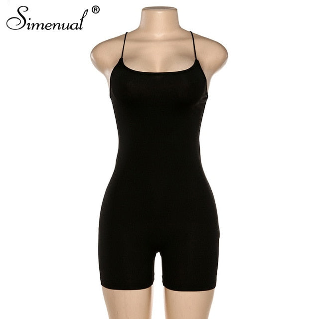 Simenual Sporty Casual Strap Rompers Womens Jumpsuit Workoout Active Wear Fashion Basic Sleeveless Black Skinny Biker Playsuits