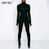 Sibybo primavera gola alta magro casual macacão feminino manga longa zíper frontal esporte wear macacão preto para mulher
