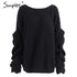 Simplee plissado camisola de malha feminina pulôver feminino casual solto em torno do pescoço camisola de inverno outono pull femme malha jumper