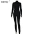 Sibybo primavera gola alta magro casual macacão feminino manga longa zíper frontal esporte wear macacão preto para mulher