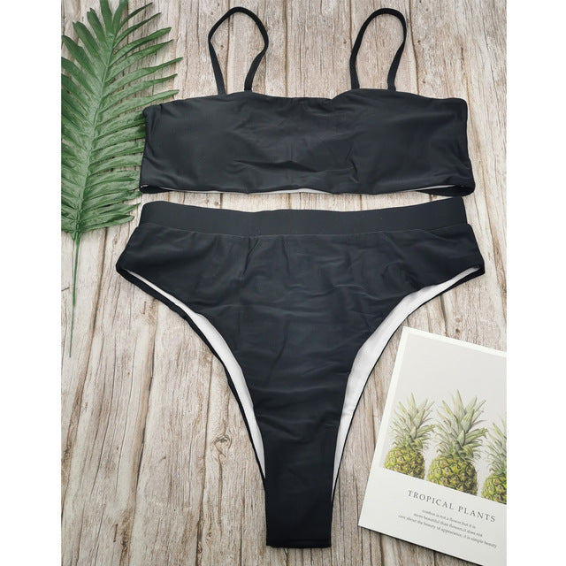 Sexy conjunto de biquíni de cintura alta maiô popular terno de natação biquini duas peças sólida alta qualidade roupa de banho feminina moda beachwear