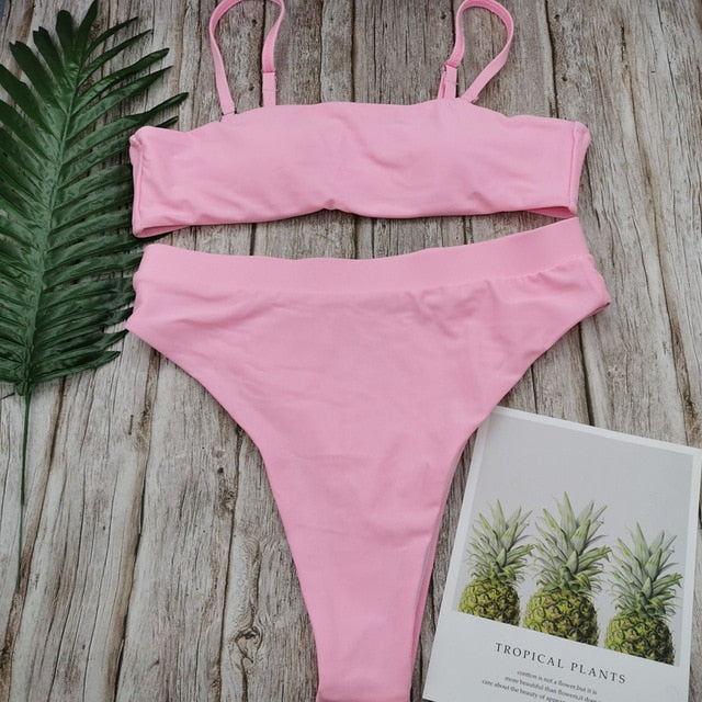 Sexy conjunto de biquíni de cintura alta maiô popular terno de natação biquini duas peças sólida alta qualidade roupa de banho feminina moda beachwear