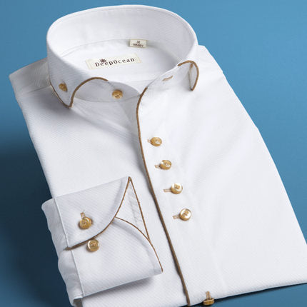 DeepoceanTuxedo قميص أنماط 2017 Camisa الاجتماعية الغمد 100% القطن العلامة التجارية قميص أبيض قميص أوم الفرنسية سليم قمصان مناسبة