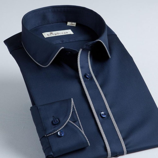 DeepoceanTuxedo قميص أنماط 2017 Camisa الاجتماعية الغمد 100% القطن العلامة التجارية قميص أبيض قميص أوم الفرنسية سليم قمصان مناسبة