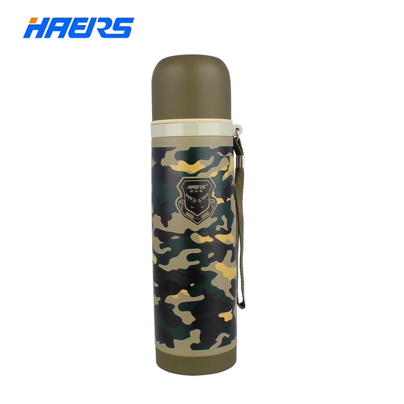 Haers Thermos 500ml Stainless Steel Insulated Thermos Outdoor Water Bottle Amy Green Cool Design Bullet Shape HB-500FAX-1