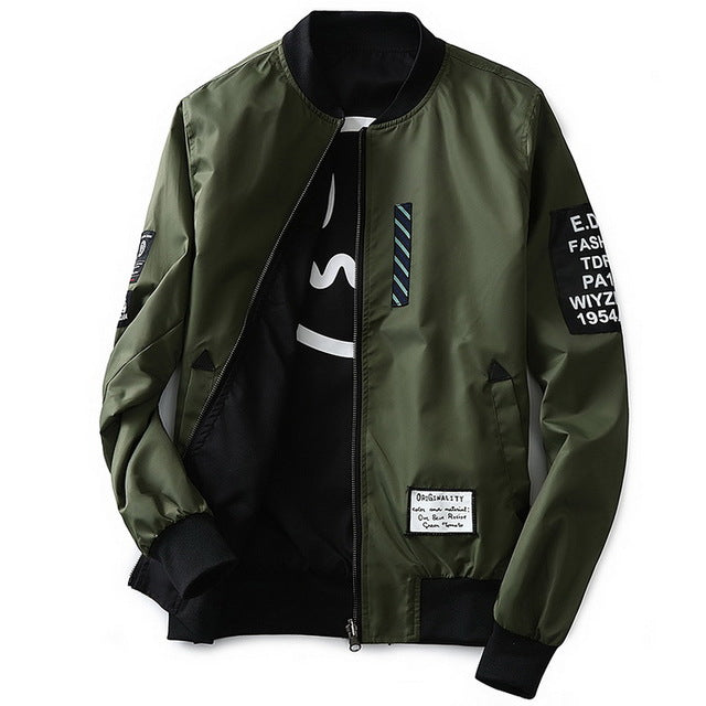 Grandwish Bomber Jacket Men Pilot with Patches Green Both Side Wear Thin Pilot Bomber Jacket Men Wind Breaker Jacket Men,DA113