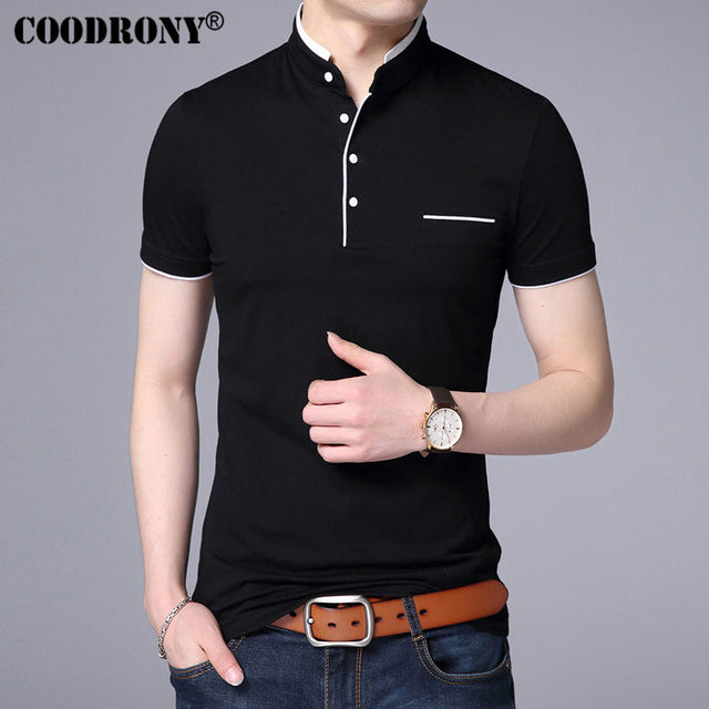 COODRONY اليوسفي طوق قصيرة الأكمام تي شيرت الرجال 2017 الربيع الصيف جديد كبار الرجال العلامة التجارية الملابس سليم صالح تي شيرتات قطن S7645