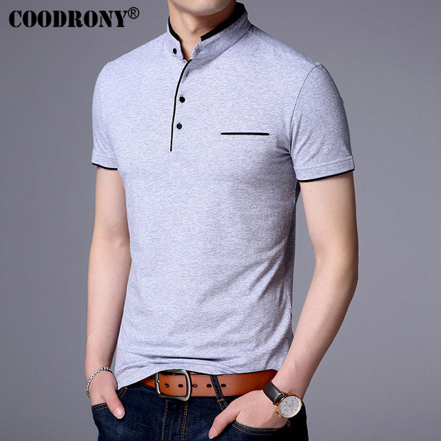 COODRONY اليوسفي طوق قصيرة الأكمام تي شيرت الرجال 2017 الربيع الصيف جديد كبار الرجال العلامة التجارية الملابس سليم صالح تي شيرتات قطن S7645