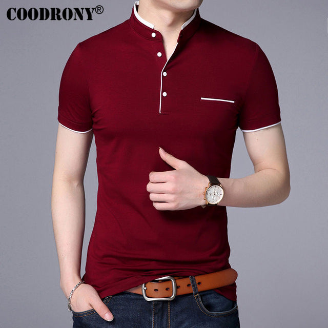 COODRONY اليوسفي طوق قصيرة الأكمام تي شيرت الرجال 2017 الربيع الصيف جديد كبار الرجال العلامة التجارية الملابس سليم صالح تي شيرتات قطن S7645