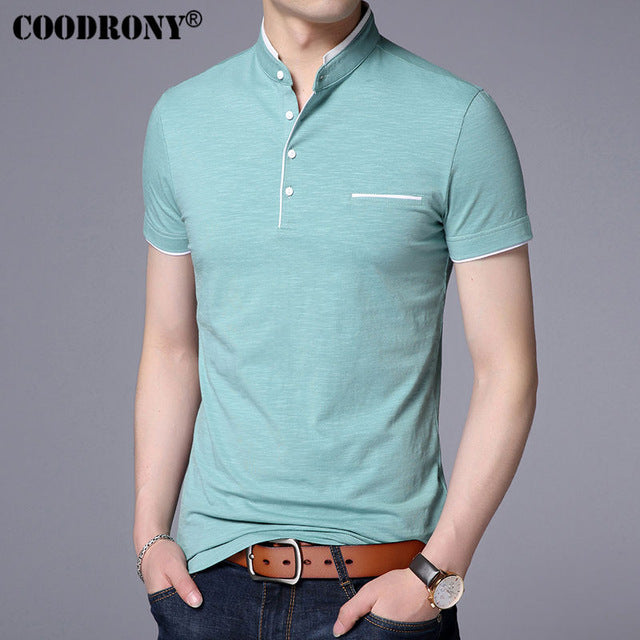 COODRONY اليوسفي طوق قصيرة الأكمام تي شيرت الرجال 2017 الربيع الصيف جديد كبار الرجال العلامة التجارية الملابس سليم صالح تي شيرتات قطن S7645
