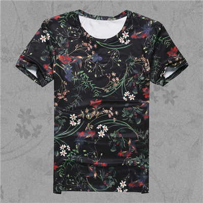 New men summer vintage short sleeve o-neck printed floral t-shirt men brand cotton t-shirts men fashion 2018 tops Men's Clothing