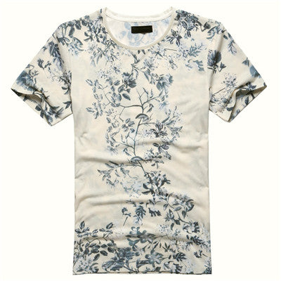 New men summer vintage short sleeve o-neck printed floral t-shirt men brand cotton t-shirts men fashion 2018 tops Men's Clothing