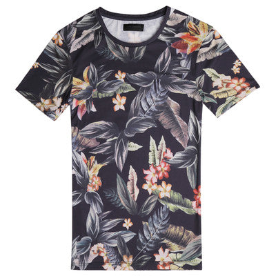 New men summer vintage short sleeve o-neck printed floral t-shirt men brand cotton t-shirts men fashion 2018 tops Men's Clothing