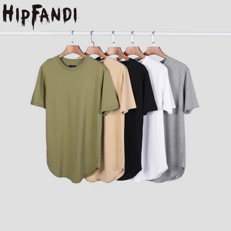 HIPFANDI New streetwear Men Extended kanye West T-shirt Cotton Swag Mens T shirts solid Hip Hop T shirt Men's Tees Top
