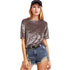 SHEIN Camiseta Feminina Verão 2017 Mulheres Tops Café Manga Curta Esmagado Veludo Camiseta Casual Feminina Camisetas
