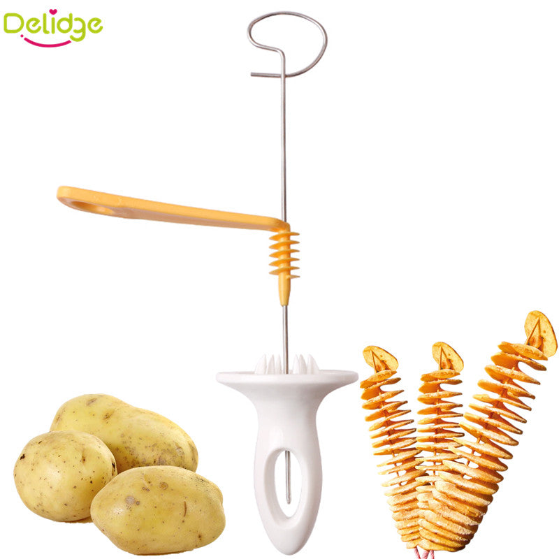 Delidge 1pc 3 string Rotate Potato Slicer Stainless Steel +Plastic Twisted Potato Slice Cutter Spiral DIY Manual Creative