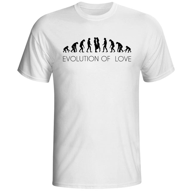New Men Sexy Design T shirt Fashion White Print Short Sleeve O-neck Sex Love Evolution Boy T-shirt Funny Homo Summer T shirts