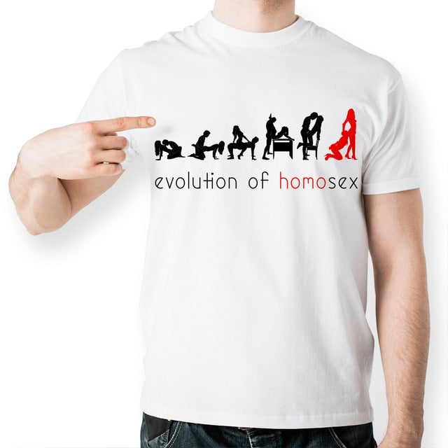 New Men Sexy Design T shirt Fashion White Print Short Sleeve O-neck Sex Love Evolution Boy T-shirt Funny Homo Summer T shirts