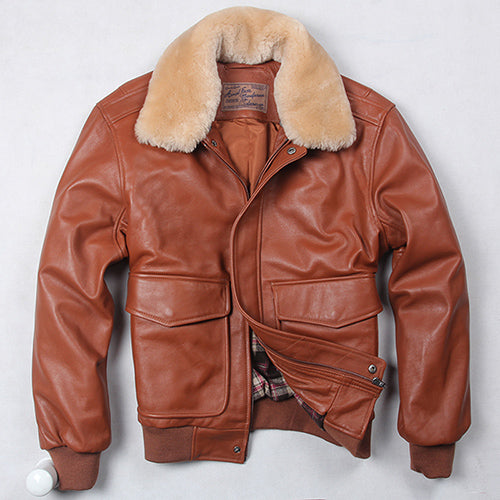 Avirex fly air force jaqueta de vôo gola de pele jaqueta de couro genuíno dos homens inverno marrom escuro casaco de pele carneiro piloto jaqueta bomber