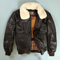 Avirex fly air force jaqueta de vôo gola de pele jaqueta de couro genuíno dos homens inverno marrom escuro casaco de pele carneiro piloto jaqueta bomber