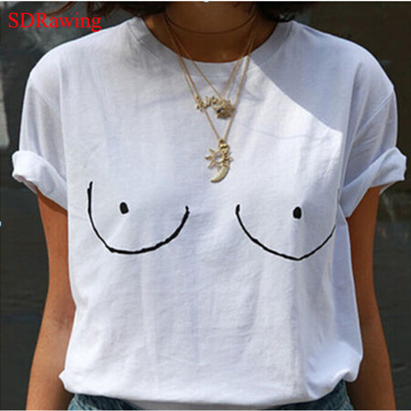 SDrawing engraçado peitos peitos impressão algodão casual feminino marca t camisas o pescoço topos camisetas camisas clube noturno ClothingS-XXXXL