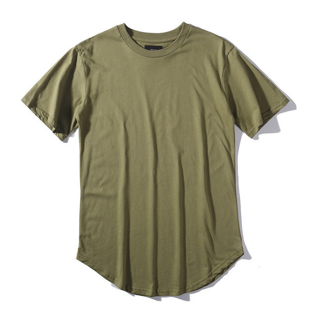 Man Si Tun Solid Color Curve Hem Casual Mens T-shirt Longline 2017 Summer Hip Hop T shirt Extended Street Tee Shirts for Men