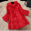 Whole skin real rabbit fur winter coat outwerwear women A line loose fit natural fur coats with a hood 2016 autumn g8n26