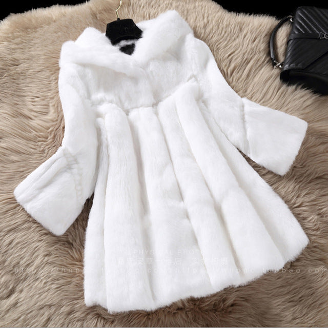 Whole skin real rabbit fur winter coat outwerwear women A line loose fit natural fur coats with a hood 2016 autumn g8n26