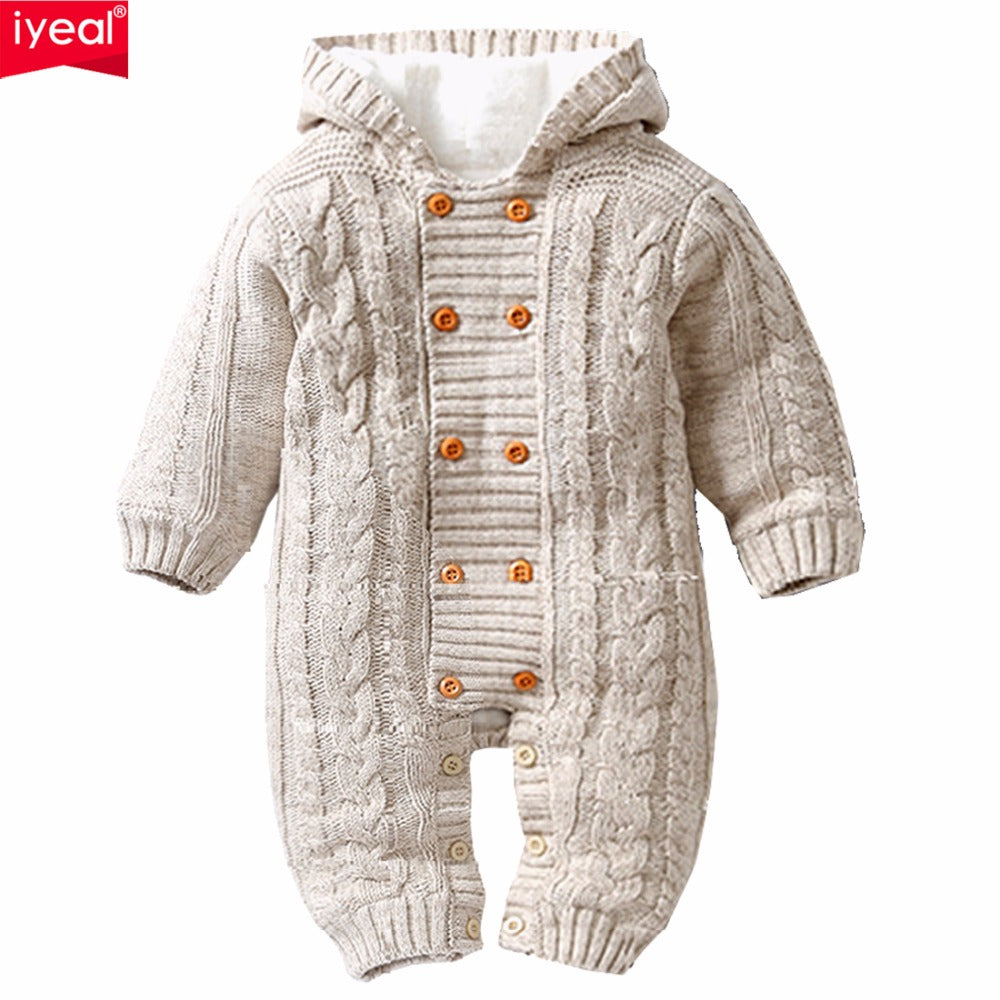 IYEAL Thick Warm Infant Baby Rompers Winter Clothes Newborn Baby Boy Girl Knitted Sweater Jumpsuit Hooded Kid Toddler Outerwear