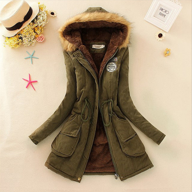 Aonibeier parkas mulheres casacos moda outono quente inverno jaquetas gola de pele longo parka plus size hoodies algodão outwear