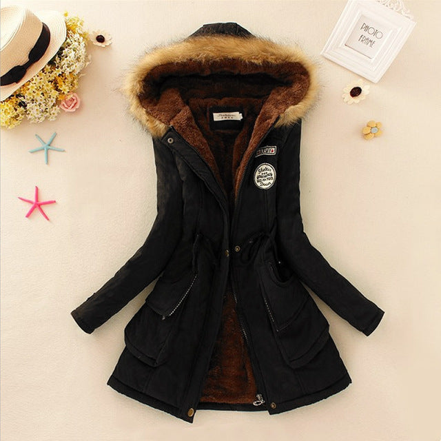 Aonibeier parkas mulheres casacos moda outono quente inverno jaquetas gola de pele longo parka plus size hoodies algodão outwear