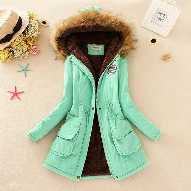 Aonibeier parkas mulheres casacos moda outono quente inverno jaquetas gola de pele longo parka plus size hoodies algodão outwear