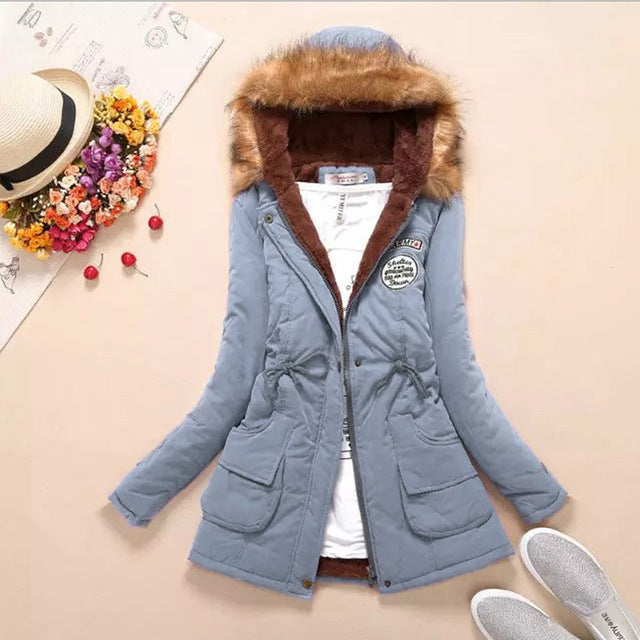 Aonibeier parkas mulheres casacos moda outono quente inverno jaquetas gola de pele longo parka plus size hoodies algodão outwear