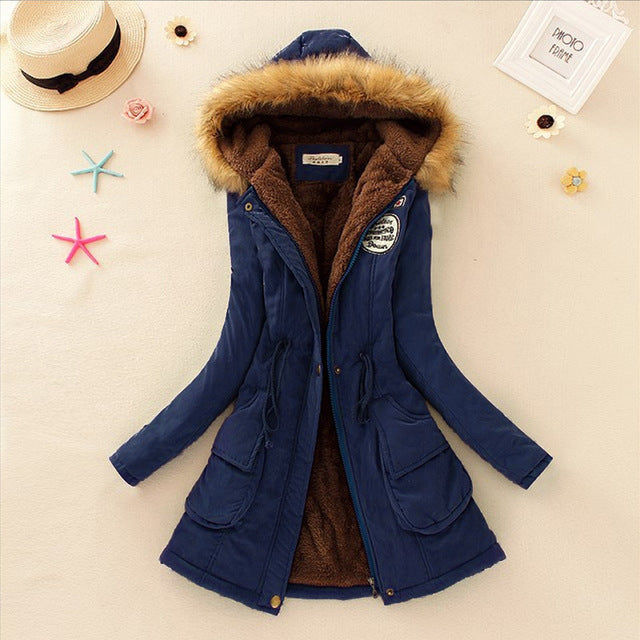Aonibeier parkas mulheres casacos moda outono quente inverno jaquetas gola de pele longo parka plus size hoodies algodão outwear