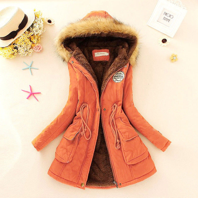 Aonibeier parkas mulheres casacos moda outono quente inverno jaquetas gola de pele longo parka plus size hoodies algodão outwear