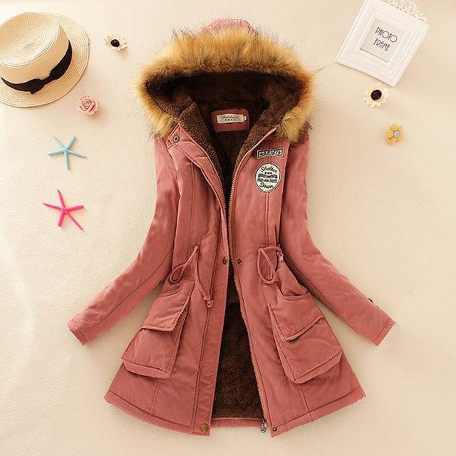 Aonibeier parkas mulheres casacos moda outono quente inverno jaquetas gola de pele longo parka plus size hoodies algodão outwear