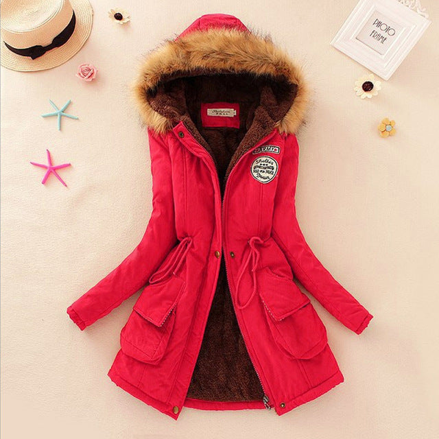 Aonibeier parkas mulheres casacos moda outono quente inverno jaquetas gola de pele longo parka plus size hoodies algodão outwear