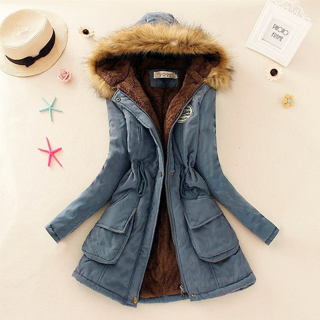 Aonibeier parkas mulheres casacos moda outono quente inverno jaquetas gola de pele longo parka plus size hoodies algodão outwear
