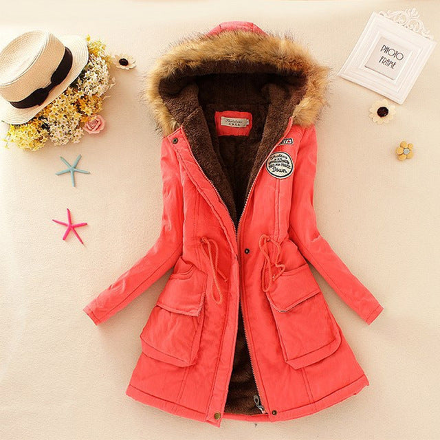 Aonibeier parkas mulheres casacos moda outono quente inverno jaquetas gola de pele longo parka plus size hoodies algodão outwear