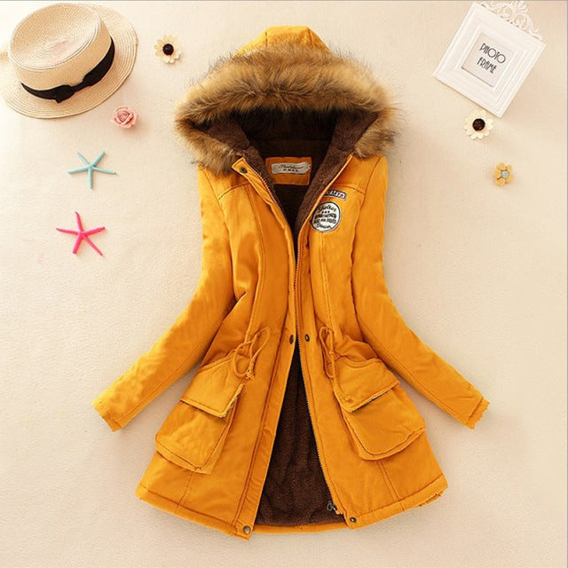 Aonibeier parkas mulheres casacos moda outono quente inverno jaquetas gola de pele longo parka plus size hoodies algodão outwear