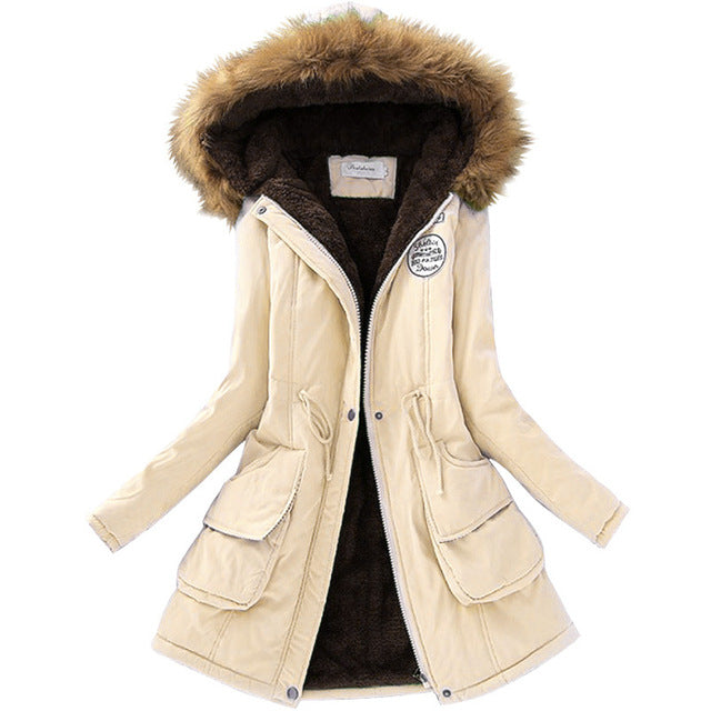 Aonibeier parkas mulheres casacos moda outono quente inverno jaquetas gola de pele longo parka plus size hoodies algodão outwear
