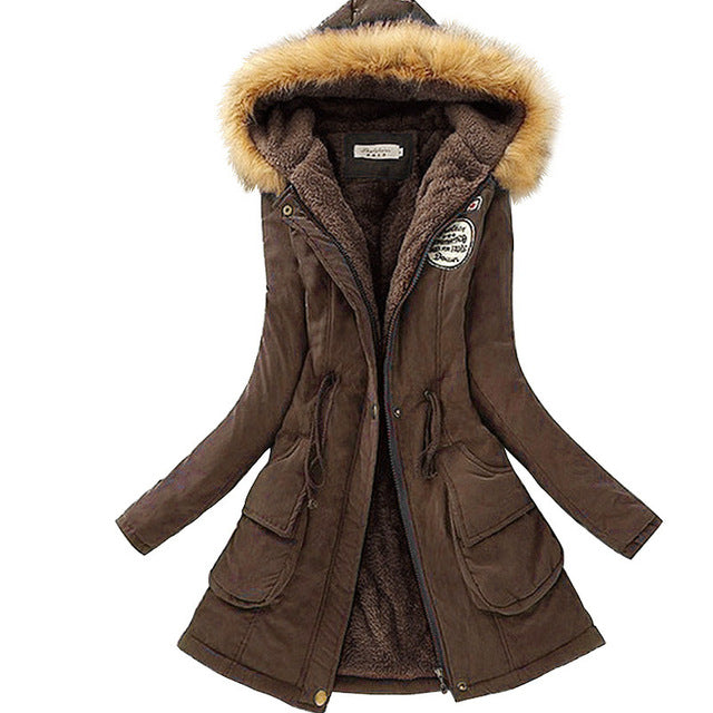 Aonibeier parkas mulheres casacos moda outono quente inverno jaquetas gola de pele longo parka plus size hoodies algodão outwear