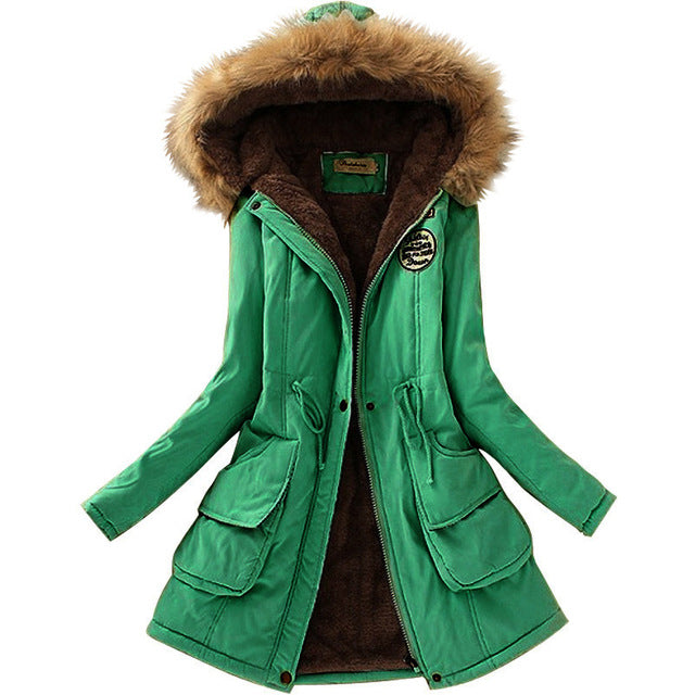 Aonibeier parkas mulheres casacos moda outono quente inverno jaquetas gola de pele longo parka plus size hoodies algodão outwear