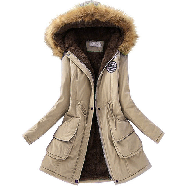 Aonibeier parkas mulheres casacos moda outono quente inverno jaquetas gola de pele longo parka plus size hoodies algodão outwear