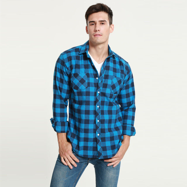JeeToo Men Shirt Long Sleeve Plaid Flannel Men Casual Shirts Slim Fit Mens Dress Shirts Fashion Checkered Shirt Chemise Homme
