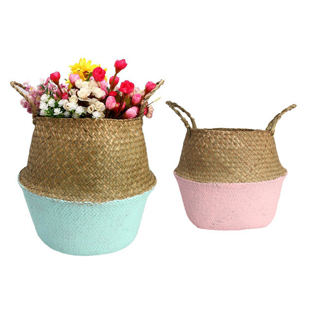 Cesta de armazenamento de palha - vaso de flores