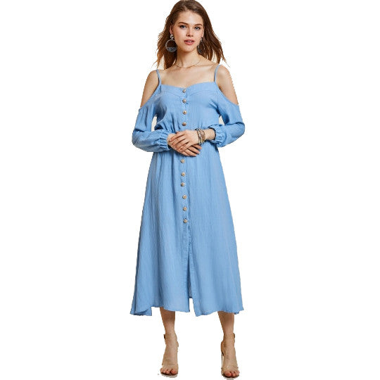 Vestido maxi feminino com decote redondo e peito único