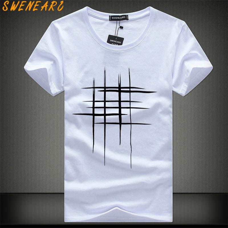 Swenearo 2018 simples design criativo linha cruz impressão algodão t camisas masculinas nova chegada estilo verão manga curta camiseta masculina