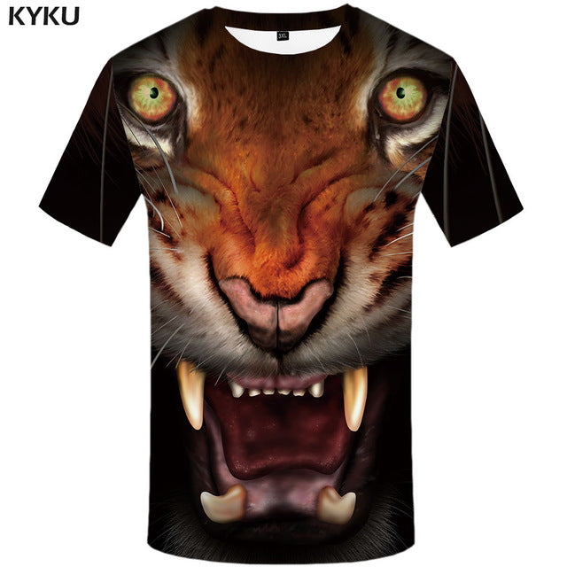 Kyku marca 3d camiseta animal leão camisa 3d t camisa dos homens engraçado t camisas roupas dos homens casual de fitness teetop tigre tshirt