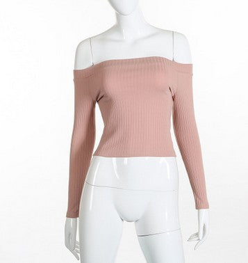 Autumn new 2017 off shoulder crop top t shirts hot sale long sleeve solid short t-shirts for women clothing fashion slim t-shirt